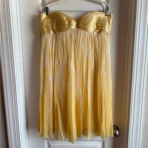 Laundry By Shelli Segal Gold Strapless Pleated Babydoll Dress
